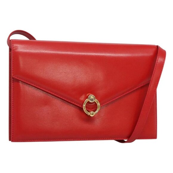 GUCCI Shoulder Bag Leather Red Gold Auth 126170 - Picture 1 of 15
